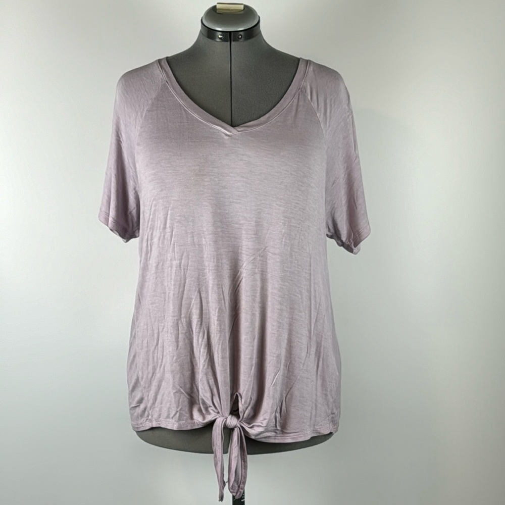 CABLE & GUAGE™️ Women's Size L Light Violet Front Tie Short Sleeve Blouse